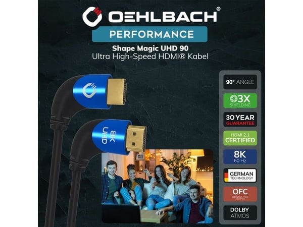 OEHLBACH D1C42542, 2 m, HDMI Type A (Standard), HDMI Type A (Standard), 3D, 48 Gbit/sek, Svart, Blå