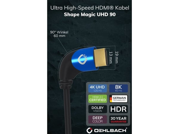 OEHLBACH D1C42542, 2 m, HDMI Type A (Standard), HDMI Type A (Standard), 3D, 48 Gbit/sek, Svart, Blå