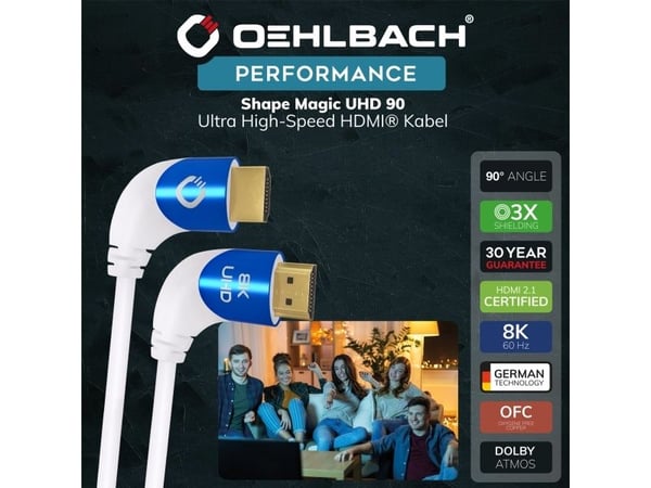 OEHLBACH D1C42546, 1,5 m, HDMI Type A (Standard), HDMI Type A (Standard), 3D, 48 Gbit/sek, Blå, Hvit