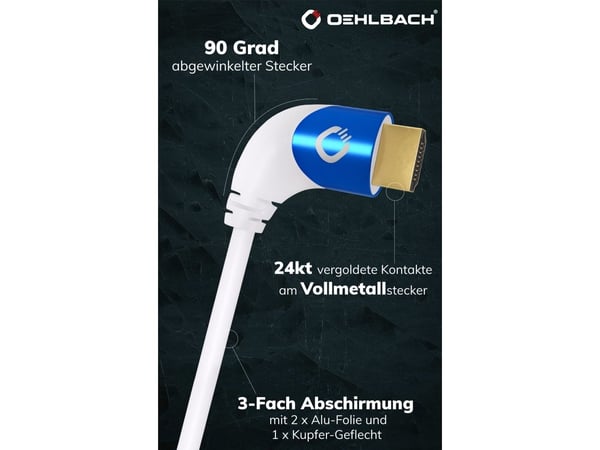 OEHLBACH D1C42546, 1,5 m, HDMI Type A (Standard), HDMI Type A (Standard), 3D, 48 Gbit/sek, Blå, Hvit
