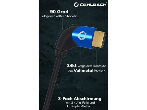 OEHLBACH D1C42540, 1 m, HDMI Type A (Standard), HDMI Type A (Standard), 3D, 48 Gbit/sek, Svart, Blå
