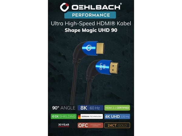 OEHLBACH D1C42540, 1 m, HDMI Type A (Standard), HDMI Type A (Standard), 3D, 48 Gbit/sek, Svart, Blå
