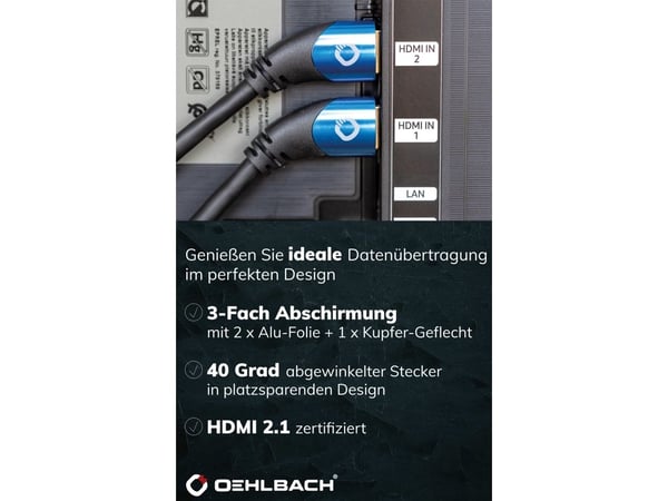 OEHLBACH D1C42532, 2 m, HDMI Type A (Standard), 3 x HDMI Type A (Standard), 3D, 48 Gbit/sek, Svart, Blå