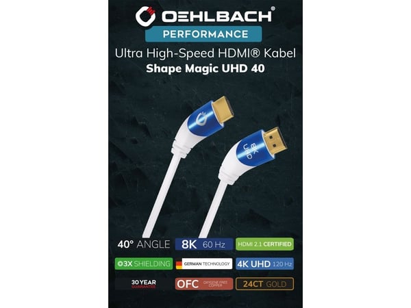 OEHLBACH D1C42538, 3 m, HDMI Type A (Standard), HDMI Type A (Standard), 3D, 48 Gbit/sek, Blå, Hvit
