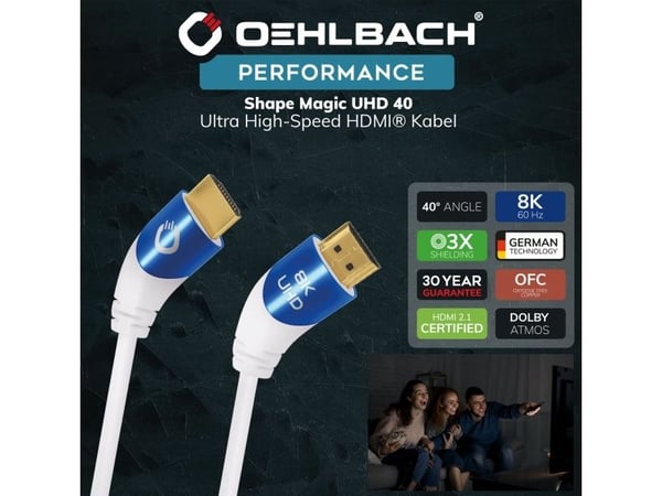 OEHLBACH D1C42538, 3 m, HDMI Type A (Standard), HDMI Type A (Standard), 3D, 48 Gbit/sek, Blå, Hvit