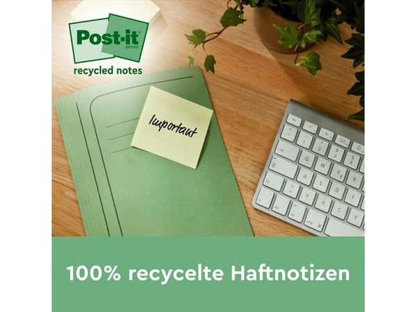 Post-it Super Sticky Resirkulerbar Canarygul 47,6x47,6mm - med 12 stk.