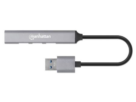 Manhattan 168427, USB 3.2 Gen 1 (3.1 Gen 1) Type-A, USB 2.0, 5000 Mbit/s, Grå, Aluminium, 0,18 m
