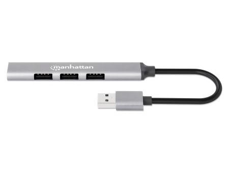 Manhattan 168427, USB 3.2 Gen 1 (3.1 Gen 1) Type-A, USB 2.0, 5000 Mbit/s, Grå, Aluminium, 0,18 m