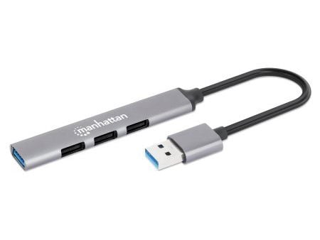 Manhattan 168427, USB 3.2 Gen 1 (3.1 Gen 1) Type-A, USB 2.0, 5000 Mbit/s, Grå, Aluminium, 0,18 m