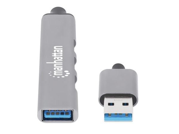 Manhattan 168427, USB 3.2 Gen 1 (3.1 Gen 1) Type-A, USB 2.0, 5000 Mbit/s, Grå, Aluminium, 0,18 m