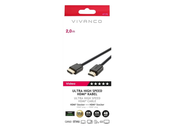 "Vivanco" kaapelit HDMI - HDMI 2.1 2m (47176)