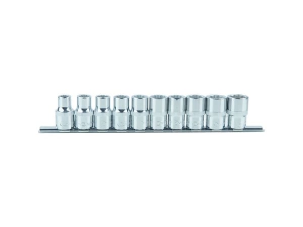 KS Tools 918.0655, Støpselsett, 1/2", 10 hoder, Kromvanadiumstål, DIN 3120, ISO 1174, DIN 3124, ISO 2725-1, 720 g