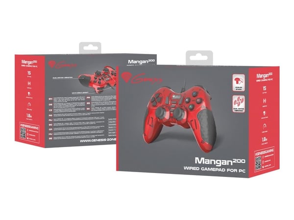 Natec Genesis Mangan 200 - Håndkonsoll - 15 knapper - kablet - rød, svart - for PC