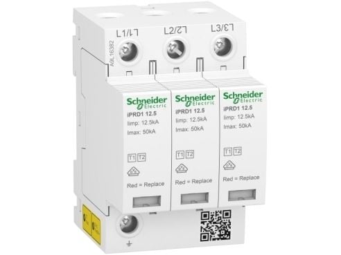 Schneider Electric overspenningsavleder iPRD1 12,5R-T12-3 3-polet T1+T2 B+C 12,5kA med kontakt A9L16382