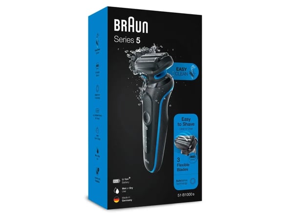 Braun 51-B1000s, Folie shaver, Sort, Blå, Strøm, Vekselstrøm/batteri, Lithium-Ion (Li-Ion), 50 min.