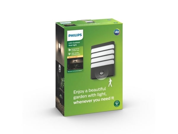 Philips myGarden Raccoon-vegglampe, 4 W, Vegglys, Antrasitt, Metall, IP44, Hage, Terrasse, II