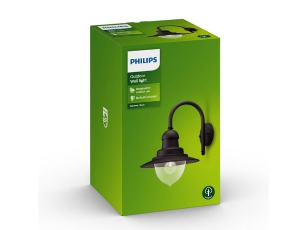 Philips myGarden Raindrop-vegglampe, 60 W, E27, ingen pære, Vegglys, Svart, Aluminium, Syntetiske, IP44, Hage, Terrasse, I