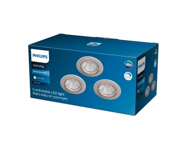 Philips Funksjonell Innfelt Sparkle-lampe, Innsunket spotlight, Ikke-utskiftbare pærer, LED, 2700 K, 350 lm, Nickel