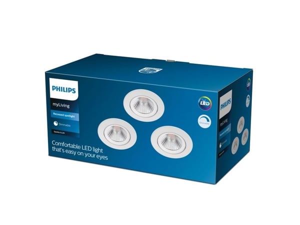 Philips Funktionell Sparkle infälld lampa, Nedtryckbar spotlight, Glödlampan/-lamporna kan inte bytas ut, LED, 2700 K, 350 LM, Vit