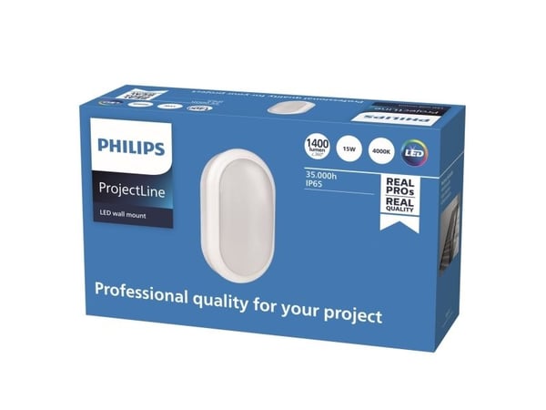 Philips Veggmontering, Utenpåliggende montering, Oval, 1 pære(r), 4000 K, IP65, Hvit