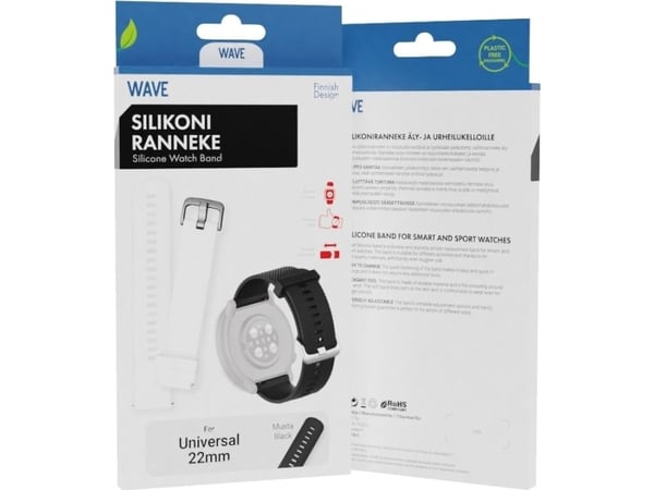 Wave silikonband 22mm, för smarta klockor och sportklockor, svart