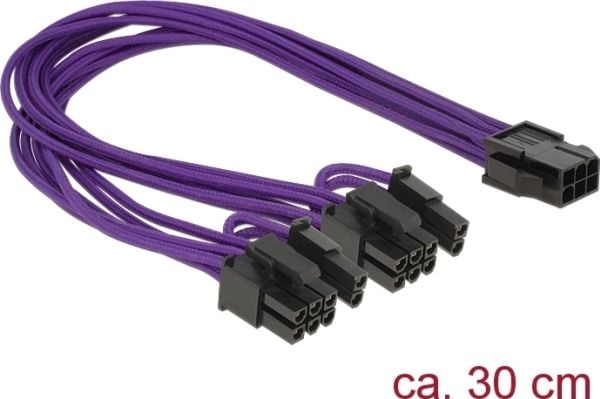 Delock - Strømadapter - 8-pins PCIe-strøm (6+2) (hann) til 6-pins PCIe-strøm (hunn) - 30 cm - purpur
