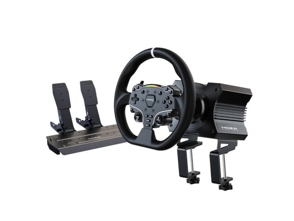 Moza Racing RS20, Ratt + pedaler, PC, Koblet med ledninger (ikke trådløs), Svart, Aluminium, Lær, Stål, Aluminium, Lær