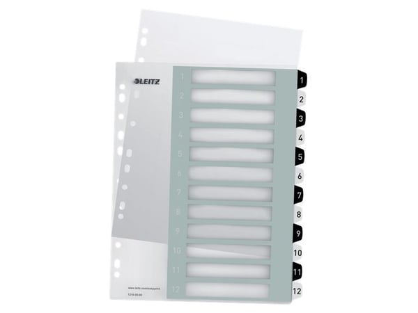 Leitz WOW Extra Wide - Inndeler - 12 deler - fortrykt: 1-12 - for A4 (210 x 297 mm) - svart, hvit