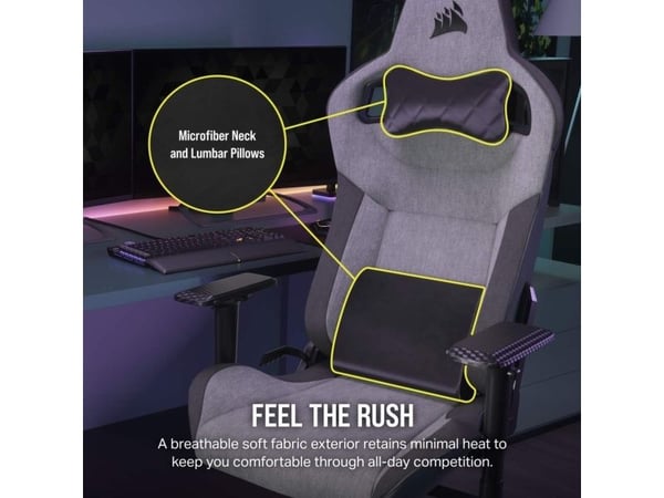 CORSAIR T3 RUSH - Spillestol - armlener - T-formet - tipping - stoff - trekullgrå