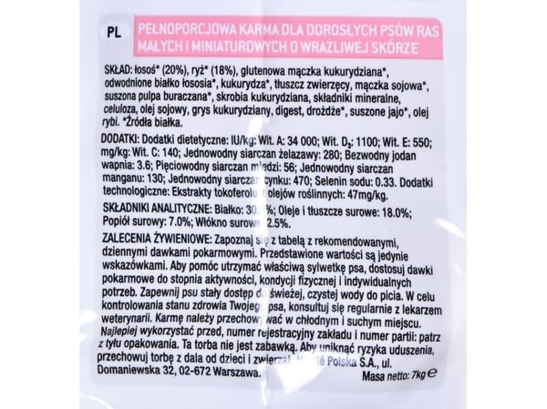 Purina PRO PLAN Small & Mini Adult Sensitive skin, Voksen, Mini (5 - 10kg), Laks, 7 kg