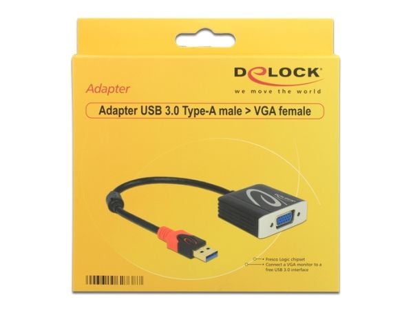 Delock USB 3.0 Type-A male > VGA female - Ekstern videoadapter - USB 3.0 - D-Sub - svart - løsvekt