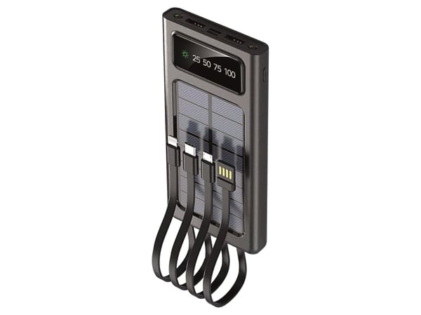 2GO Powerbank Solar 10000mAh svart med LED-lommelykt