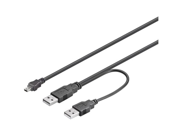 Goobay USB 2.0-kabel, 0,6 m, 0,6 m, 2 x USB A, Mini-USB B, Hanstik/Hanstik, Sort