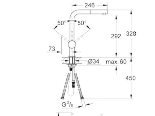 GROHE 32168 000, Kromfarget, Kran-håndtak, Single/enkelt, Keramisk, 4,6 cm, 360°