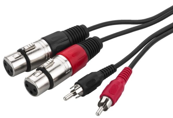 Monacor MCA-127J, 2 x XLR (3-stift), Hanstik, 2 x RCA, Hanstik, 1 m, Sort
