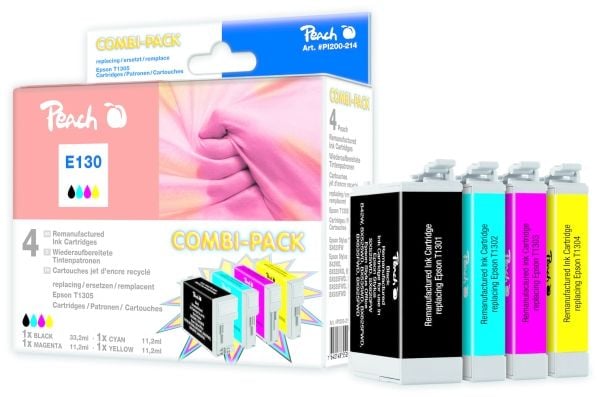 Peach Multi Pack - 4-pack - svart, gul, cyan, magenta - kompatibel - bläckpatron (alternativ för: Epson T1301, Epson T1302, Epson T1303, Epson T130...