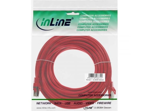 InLine 4043718072330, 10 m, Cat5e, F/UTP (FTP), RJ-45, RJ-45, Rød