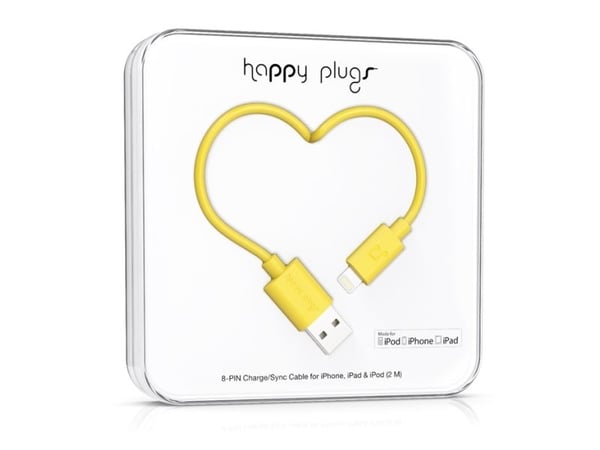 Happy Plugs 2m, Lightning - USB, 2 m, Lightning, USB A, Gult, USB 2.0, 1 stykker