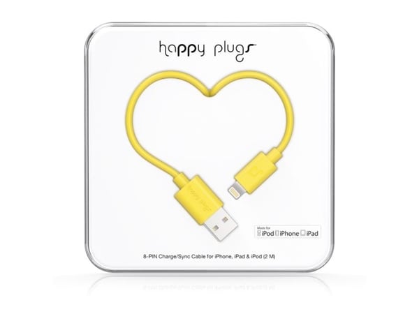 Happy Plugs 2m, Lightning - USB, 2 m, Lightning, USB A, Gul, USB 2.0, 1 styck