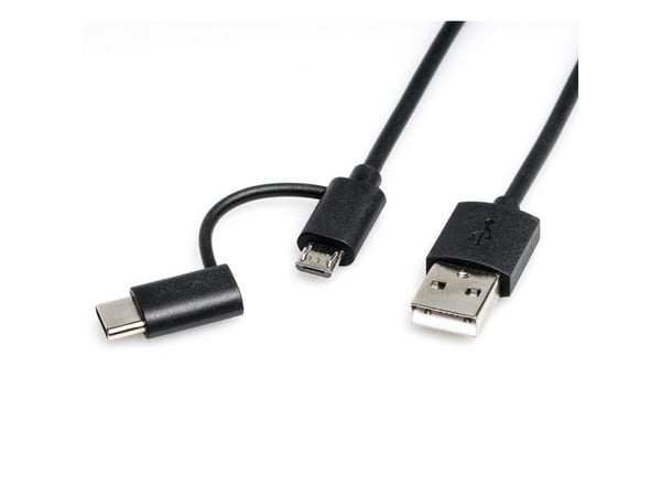 ROLINE 11028328, 1 m, USB A, USB C/Micro-USB B, USB 2.0, 0,48 Gbit/s, Sort