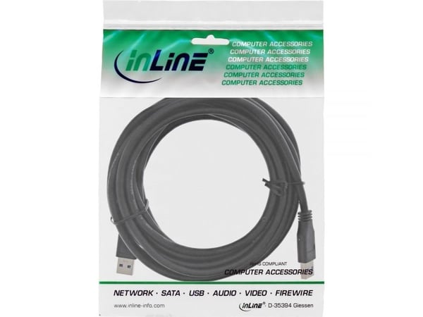 InLine 4043718233991, 5 m, USB A, USB A, USB 3.2 Gen 1 (3.1 Gen 1), Hankjønn/hankjønn, Svart