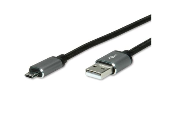 ROLINE 11.02.8770, 0,8 m, USB A, Micro-USB B, USB 2.0, 480 Mbit/s, Sort, Grå