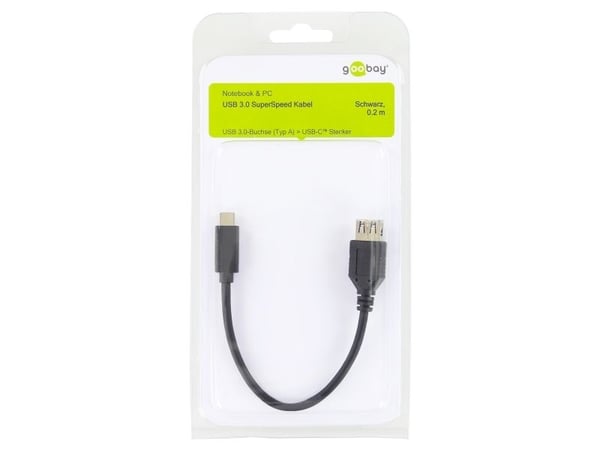 Goobay 56731, 0,2 m, USB A, USB C, USB 3.2 Gen 1 (3.1 Gen 1), 5 Gbit/sek., Sort