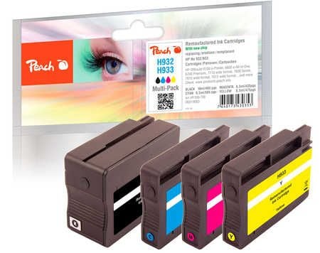 Peach Combi-Pack H932/H933 - 4-pack - svart, gul, cyan, magenta - kompatibel - gjenfabrikert - blekkpatron (alternativ for: HP 932, HP 933)
