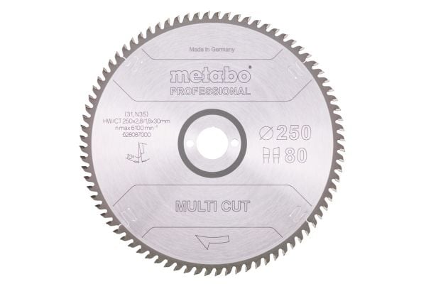 Metabo 628087000, Alumiini, Pronssi, Lastulevy, Laminaatti, MDF-levy, Muovi, Puu, 25 cm, 3 cm, Kovametallihampaat (TCT), 1,8 mm, 6100 RPM