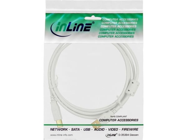 InLine 4043718143832, 5 m, USB A, USB B, USB 2.0, Valkoinen