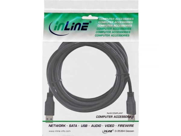 InLine 4043718233984, 3 m, USB A, USB A, USB 3.2 Gen 1 (3.1 Gen 1), Hankjønn/hankjønn, Svart