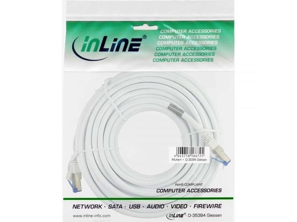 InLine 76800W, 10 m, Cat6a, S/FTP (S-STP), RJ-45, RJ-45, Hvit