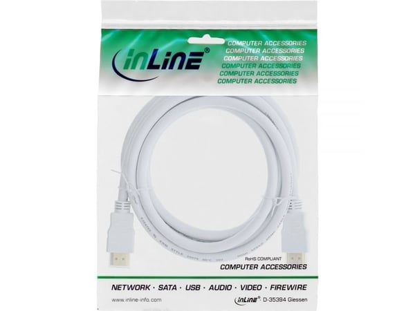 InLine 4043718215140, 1 m, HDMI Type A (Standard), HDMI Type A (Standard), 4096 x 2160 pikseliä, 3D, Hvid