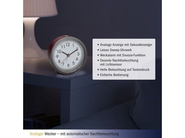 TFA-Dostmann 60.010671, Quartz vekkerklokke, Rund, Rød, Sølv, Plast, Analog, Batteri
